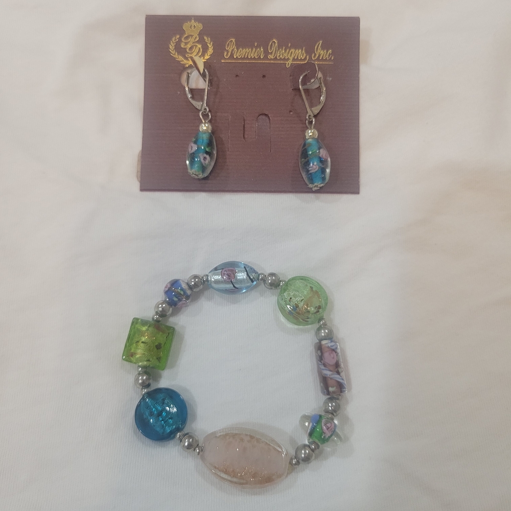 Premier Designs Blue and Green Beaded Earrings